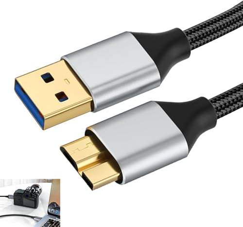 USB 3.0 Micro B Kabel 0.5M, Externes Festplattenkabel für Schnelle Datenübertragung mit 5Gbps, Kompatibel mit Samsung Galaxy, Toshiba, Seagate, WD My Passport, HD-Festplatten und mehr