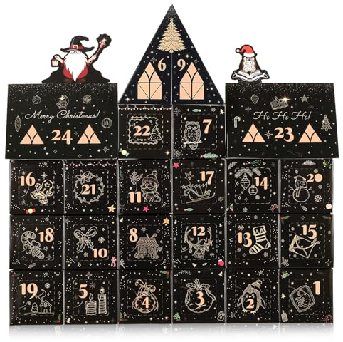 LEMESO Adventskalender zum Befüllen Boxen 24 Schwarze Geheimnisburg Adventskalender Boxen Geschenkboxen Weihnachtskalender 2025 für Weihnachten Adventszeit Geschenk DIY