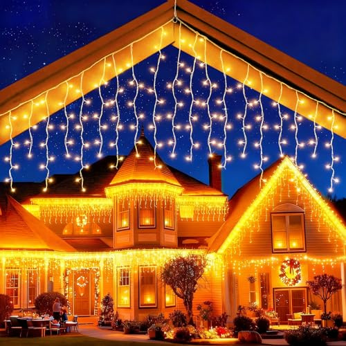 KALAHOL Eiszapfen-Weihnachtsbeleuchtung für draußen, Eiszapfenlichterkette für draußen und drinnen, Netzbetrieb, 15M, wasserdichte Lichterkette für den Innenbereich, für Weihnachten, Garten und Party