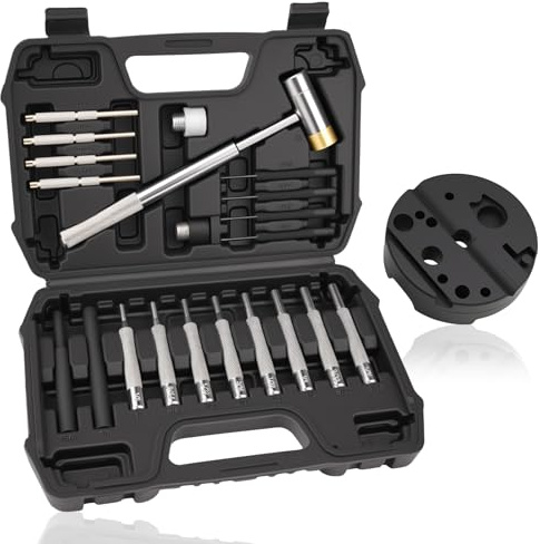 Beaiguna 23PCS Punch Set, Upgraded Roll Pin Punch Set Mechanic Tools, Punch and Hammer Set with Bench Block, Steel Metal Punch Tool for Jewelry Making, Watch Repair, Mechanical Repairs, Metalworking