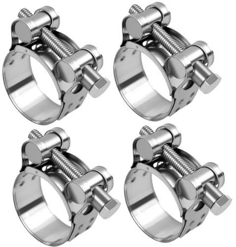 4 Pièces 40-43mm Collier de Serrage Echappement, Serrage en acier Inoxydable 304 Ajustables pour Tuyaux, Clamps de joint à boulon pour motos, flexible et facile à installer (40-43mm)