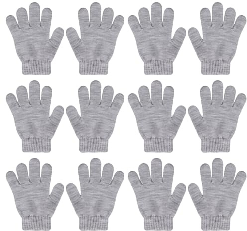 QKURT 6 st magiska stretchhandskar, hela fingrar vinter stickade magiska stretch varma handskar för 5~13 år gamla barn flickor pojkar