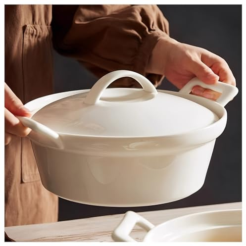 Vnook Sopera de cerámica con Tapa y cucharón, sopera de 2000ml de Gran Capacidad y Doble asa for sopas, guisos
