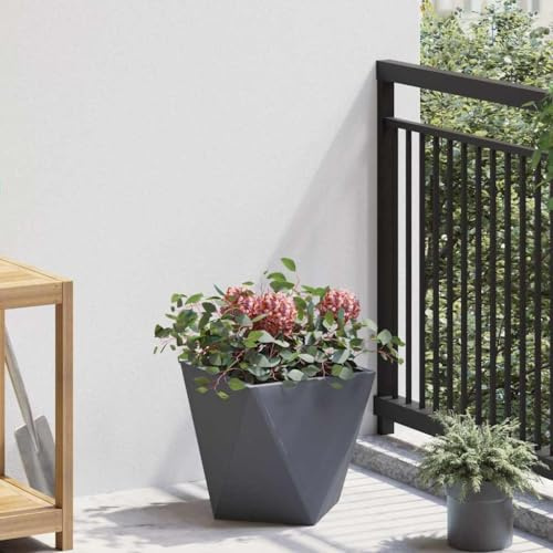 Hoopleep Pflanzkübel Anthrazit 30x30x30 cm, Robuster Stahl Gartenpflanzer, Quadratisch Outdoor Beet für Pflanzen, Metall Blumentopf Hoch, Verzinkt