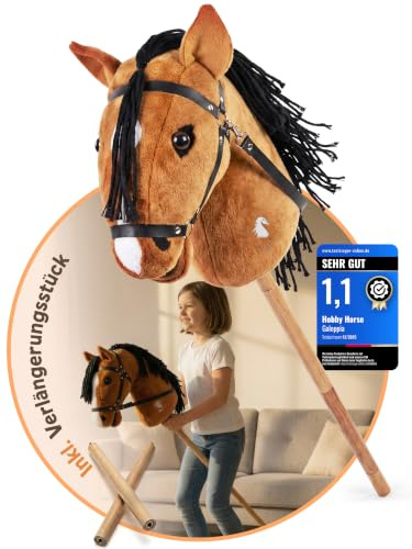 Galoppia® Hobby Horse mit anpassbaren Holzstangen, Steckenpferd Braun, Hobby Horse Pferde für Reitspass, Steckenpferde Kinder, Stockpferd, Stockpferd für Kinder,