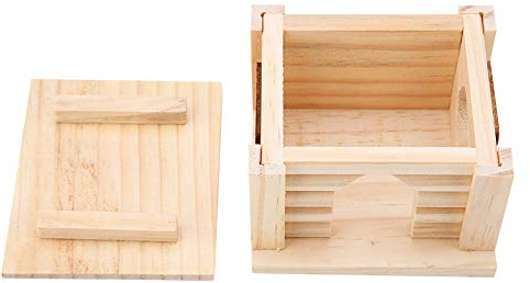 WIHFHGZ Hamsterhaus aus Naturholz, Kleines Holzhaus mit Flachdach, 10.5x9x7 cm - Abnehmbares Dach, Gute Belüftung, Für Zwerghamster und Kleine Haustiere
