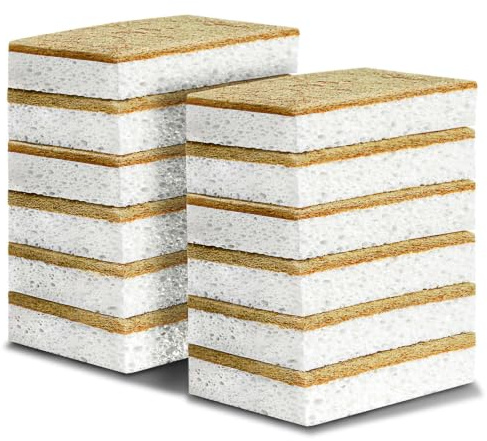 12 Pack Washing Up Sponges Heavy Duty Kitchen Dish Sponges Biodegradable Non Scratch Eco Sponge Sisal Natural Cellulose Kitchen Sponges Scourers for Household, Kitchen Cookware