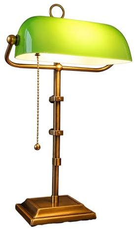 Christoph Palme Leuchten Steinhauer ANCILLA 7961BR Bankerlampe E27 Bronze Altmessing mit Grünem Glasschirm Höhenverstellbare Tischlampe Bibliotheksleuchte mit Zugschalter