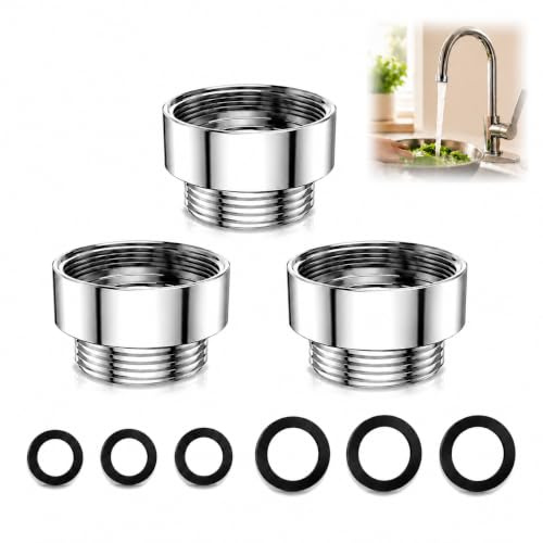 GUGUGO Faucet Adapter 3 Pack, Female M22 to Male M22 Brass Tap Aerator Converter, Chrome Thread Reducer for Kitchen Bathroom Garden Sink Mixer Tap, Hose Filter Dishwasher Plant Watering Daily Use