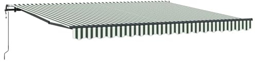 hliofuir Toldo de brazo articulado retráctil de 400 x 350 cm, brazo articulado, toldo con mando a distancia y manivela para terraza y jardín, toldo estable para terraza en verde y blanco