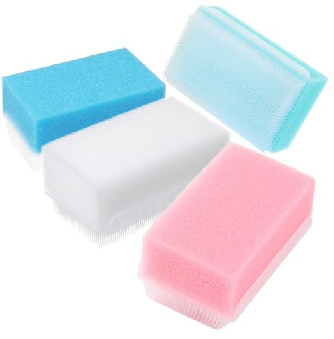 Milisten 4pcs Double-Sided Sensory Scrub Brush for Bath and Shower, Soft Sponge with Coarse and Fine Surfaces, Reusable Body Cleaning Scrubber for Sensitive Skin and Cradle Cap Care