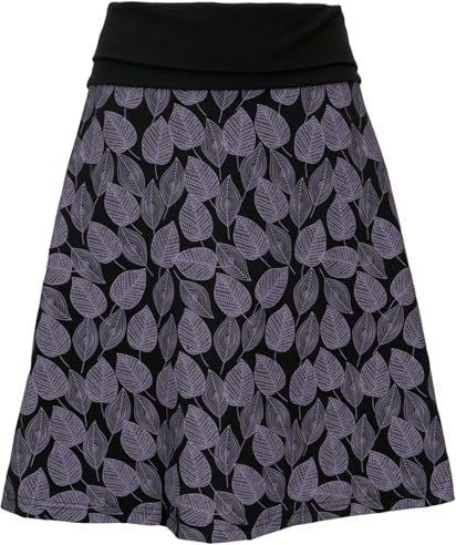 GURU-SHOP, Mini Falda, Falda Boho Plate Skirt Autumn Leaves Print Organic, Negro, Algodón, Tamaño:XL (42), Faldas Cortas