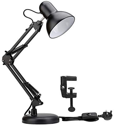 Lepro Desk Lamp, E27 Swing Arm Desk Lamp with Clamp, Classic Black Table Lamp, E27 Bulb Holder, Flexible Black Desk Light for Study Desk, Office, Bedroom, Reading, Nails, Back to School and More