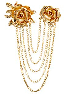 Knighthood Broche élégante rose dorée avec chaînes de suspension pour manteau, costume, cadeau de mariage, fête, col de chemise, accessoires pour homme