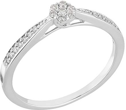 Ardeo Aurum Damenring aus 375 Gold Weißgold mit 0,14 ct Diamant Brillant Solitär Verlobungsring
