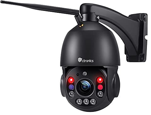 Ctronics [5MP 30X Zoom Óptico Camara Vigilancia WiFi Exterior 5/2.4Ghz, 360° PTZ IP Cámara Domicilio, 150M Visión Nocturna con Auto Crucero/Seguimiento/Zoom, Bluetooth/Cloud/PC, Metal, IP66