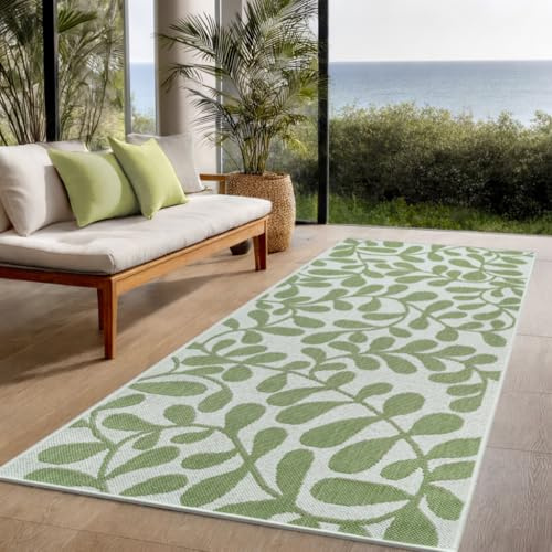 the carpet Machka - robuster Outdoor Teppich, modernes Design, Wetterfest & UV-beständig, für Balkon, Terrasse und Wintergarten, auch für Küche oder Esszimmer geeignet, Grün, 80 x 200 cm
