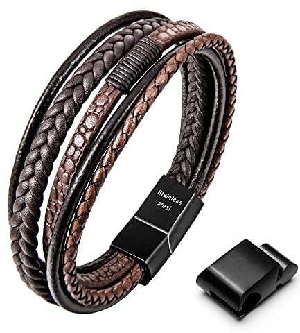 Speroto Armband för män, högkvalitativt läderarmband för män i svart och brunt, magnetlås av rostfritt stål, bra presentidé till män, 20cm, Läder