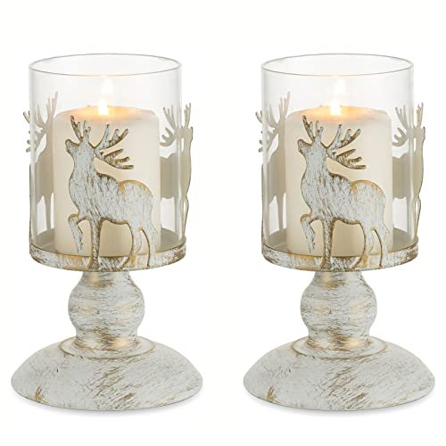 Sziqiqi Vintage Stag Kerzenständer Kerzenhalter für Stumpenkerzen - Rustikal Hirsch Rentier Metall Teelichthalter Kerzenleuchter Kerzen Ständer für Weihnachten Tischdekoration Mantel Kamin Advent