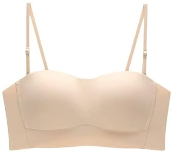 Reggiseno Senza Spalline da Donna Imbottito Reggiseni a Fascia Senza Ferretto Elasticizzato Bralette Traspirante Senza Bretelle Bandeau Tube Top (as6, Alpha, m, x_l, Regular, Regular, Beige, 38/85AB)