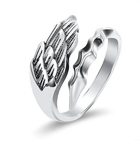 KONFEN Silver Ring Herr Kvinna, Viking Kompass Justerbara Ringar Linkfinger Veretta, Ängelvingar Justerbara Ringar, Öppna Ringar Pinky Tummen Uncharted Vintage Enkel Present Smycken, Sterlingsilver