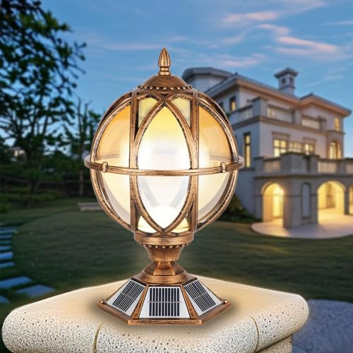 SLAWA Solar Post Cap Light Victorian Globe Outdoor Waterproof Fence Pillar Lamps Solar Energy LED Exterior Column Lights Glass Ball Porch Lights Landscape Yard Street Light Deck Bollard Pedestal Light
