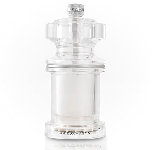 Cole & Mason 675 Salt Mill, Adjustable Ceramic Grinding Mechanism, Salt Grinder for Seasoning/Cooking, Acrylic, 118mm, Lifetime Mechanism Guarantee
