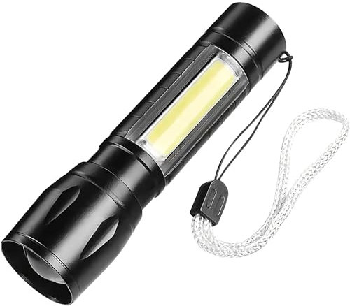 Kleine LED Mini Taschenlampe aus Aluminium, mit Fokus bzw. Zoom, Stroboskop und integrierten, wiederaufladbaren Akku für Freizeit, Angeln/Fischen, Camping und weitere.