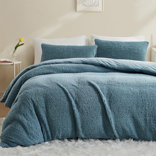 AShanlan Winter Fleece Bettwäsche 200x200 Petrol Blau Super Warme Sherpa Bettbezug Flauschig ÖKO-TEX Bettwäsche-Sets Cashmere Touch mit Reißverschluss und 2 Kissenbezug 80x80 cm
