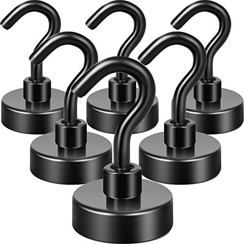 Neosmuk Gancio magnetico nero, 20 kg, magneti da terra ad alte prestazioni con gancio, ganci extra forti da appendere (nero, confezione da 6)