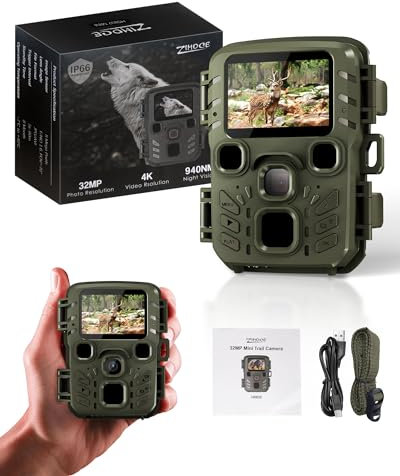 ZIMOCE Mini Wildkamera 4K 32MP mit Bewegungssensor, Nachtsicht & 940nm IR-LEDs, Wildtierkamera mit 0,2s Auslösezeit, 20m Infrarot, IP66 wasserdicht, 60° Weitwinkel, Jagdkamera für Tierbeobachtung