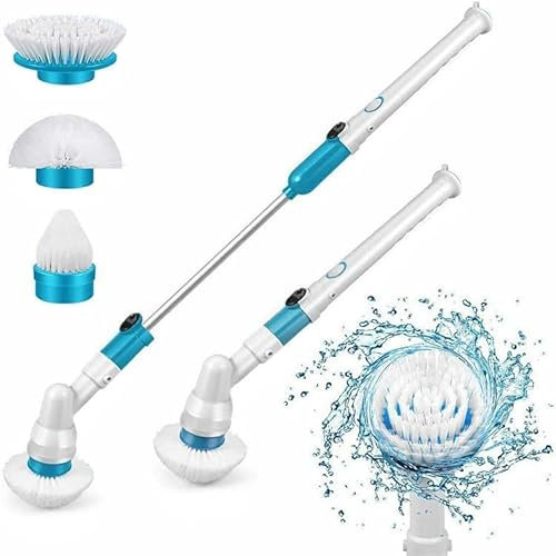 Brosse à récurer électrique rotative pour douche, long manche, brosse de nettoyage pour carrelage de baignoire avec 3 têtes de brosse remplaçables, brosse à récurer pour sol complet, brosse à récurer