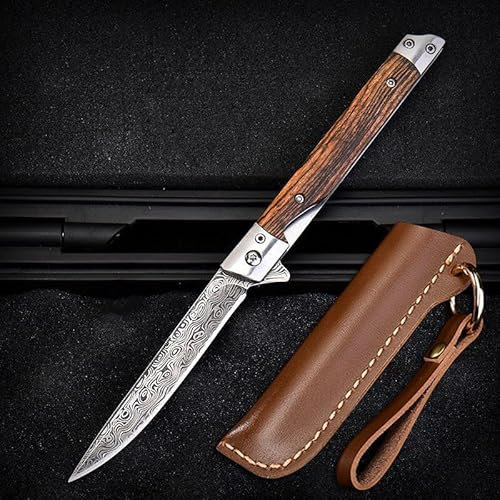 eiloszf Klappmesser Scharfes Taschenmesser mit Holzgriff. Survival Einhandmesser mit Flipper & Kugellagern, Jagdmesser aus Edelstahl (Muster - Pointed)