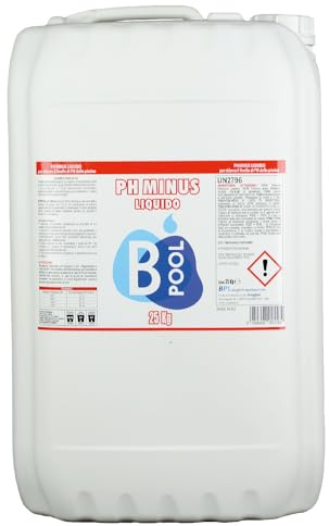 B POOL pH Minus Liquido. Soluzione per diminuire il pH dell'acqua della tua piscina o spa e mantenerlo nell'intervallo consigliato. Azione igienizzante. Formato da 25 Kg