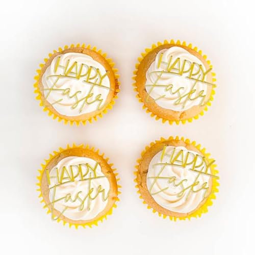 Happy Easter Acrylic Cake Topper Laser Cut Party Decoration (Gold & White) (Gold)