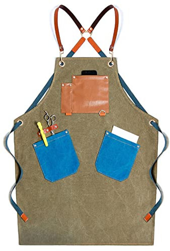 ZoRHac Werkzeugschürze, Arbeitsschürze mit Taschen, Tischlerschürze, Werkstatt-Werkzeugschürze, robuste Arbeitsschürze aus Segeltuch, Schweißschürze (Farbe: Grau, Größe: XL) (Farbe: Grün, Größe: XL)
