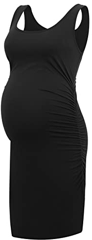 Smallshow Women's Maternity Dress Sleeveless Ruched Pregnancy Clothes Summer,Black,S