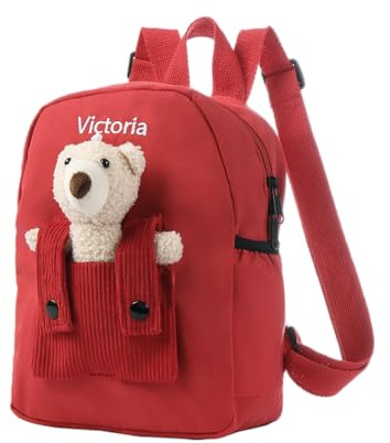 Jeweidea Kindergarten Rucksack Personalisiert Kindergartenrucksack Jungen Mädchen mit Namen Kinderrucksack mit Tragen Schulanfang Geschenke für Mädchen Jungen Kindergarten Grundschule (Rot)