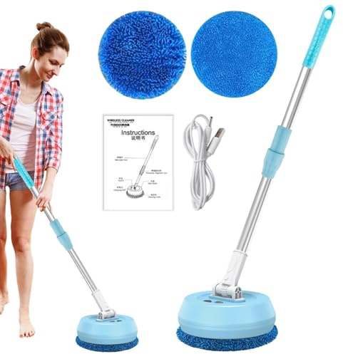 Powerr - Limpiador de trapeador eléctrico, limpiador giratorio, limpiador de trapeador flotante | Mopa giratoria de limpieza de suelos con rotación de 180 grados, práctico dispositivo de limpieza