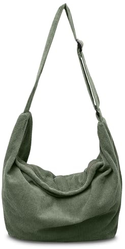 Boziee Unisex Cord Tasche Umhängetasche Schultertasche groß Damen Shopper Tasche Trapez Fashion Stofftasche Tote Bag für Alltag/Büro/Schule/Reisen (Grün)