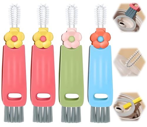 4 Pack 3 in 1 Cup Lid Gap Cleaning Brush Set, Portable Cup Lid Cleaning Brush, Multifunctional Bottle Cleaning Brush, Cup Lid Gap Cleaner, Crevice Cleaning Brush for Bottle Gap (Colors)