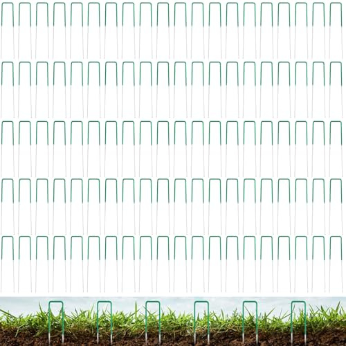 GBACHOOSE 100 anclajes para tierra, anclajes para el suelo, 15 cm, en forma de U, anclajes para el suelo, anclajes de suelo verdes, piquetas de tierra estables, anclajes para malas hierbas, estacas de