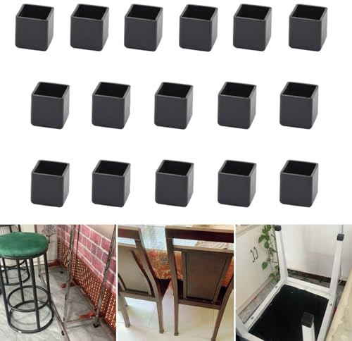 16 pezzi di protezioni per gambe di sedia in silicone quadrate da 20x20mm, tappi per gambe di sedia neri, protezioni per piedini di mobili, tappi per gambe di sgabello per prevenire graffi sui