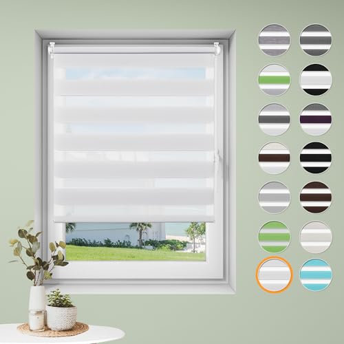 Doppelrollo klemmfix ohne Bohren B110 x H120cm-Stoffbreite 106cm Weiß Rollos für Fenster Fensterrollo innen ohne Bohren Klemmrollo Rollo Springrollos Sonnenschutz & Sichtschutz