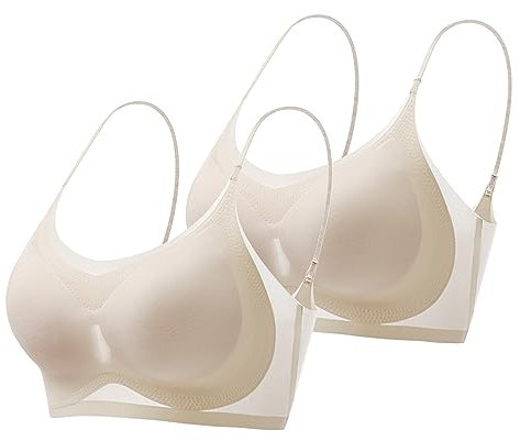 Generico Reggiseno Bretelle Trasparenti Reggiseno Sostegno Reggiseno Sportivo da Donna Confortevole, Sexy, Sottile, con Schiena, Senza Cuciture Reggiseno Comodo E Confortevole Reggiseno (Beige, L)