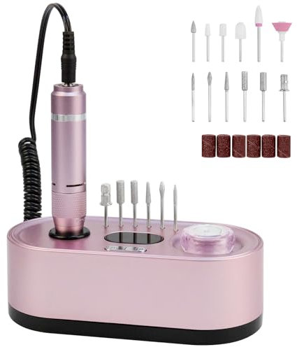 Torno para Uñas Eléctrico 40000 RPM, Pulidor Limado Profesional, Kit de Lima Con 6 cabezales de molienda, Botones Táctiles y Pantalla LED Digital, Molinillo de Uñas Eléctrico para Gel o Acrilicas