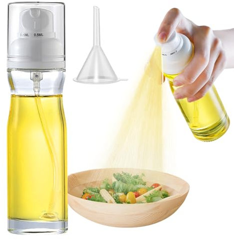 SHMSHNG Öl Sprühflasche, 200 ml Glas, Speiseöl Sprühflasche für Heißluftfritteuse, Zum Kochen, Grillen, Backen, Salat, Einstellbare Ölleistung