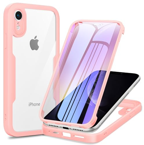 Phoona Funda para iPhone XR con Protector de Pantalla Transparente, 360 ​​Grados Carcasa Cuerpo Completo Protector Silicona Antigolpes, Funda Antiarañazos para iPhone XR, Rosa