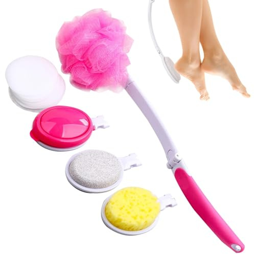 Körper-Badebürsten-Set, Duschschwamm-Bürsten-Set mit langem Griff, abnehmbarer Rückenreiniger mit langem Griff, faltbares, rutschfestes Badebürsten-Set, für