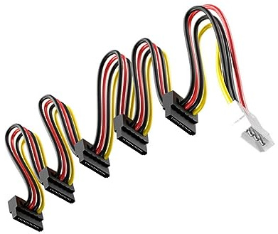 Yardenfun Netzkabel 4-poliger Stecker 5-port 15-polige Buchse Für Hdd Netzteil 2,5/3,5 Zoll Festplatten Stromversorgung Mit Verdicktem Kupferkern Flammhemmend Und Universell Für Computerzubehör